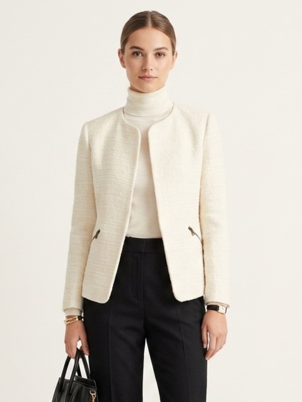 Zara Women's Ivory Tweed Blazer